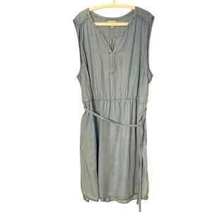 NWT Ava & Viv Dress Womens 4X Plus Blue Chambray V Neck Midi Sleeveless Casual
